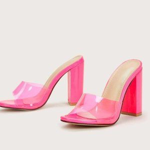 👠💖 Womens Clear Chunky Heeled Mules – Pink EU 39 💖👠